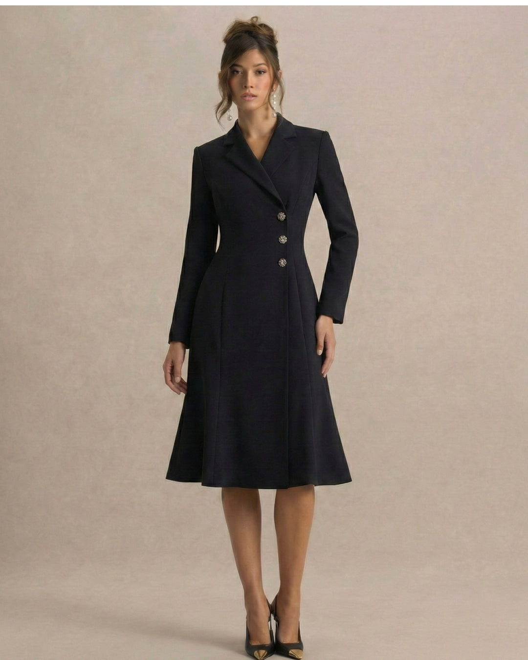 Lysette Long Sleeve Midi Dress Black