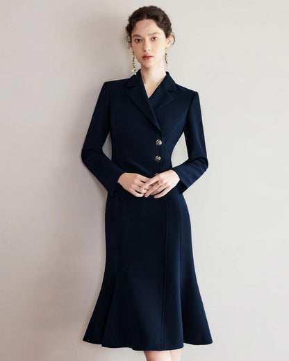 Lysette Long Sleeve Midi Dress Navy Blue
