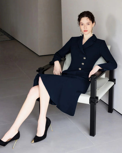 Lysette Long Sleeve Midi Dress Navy Blue