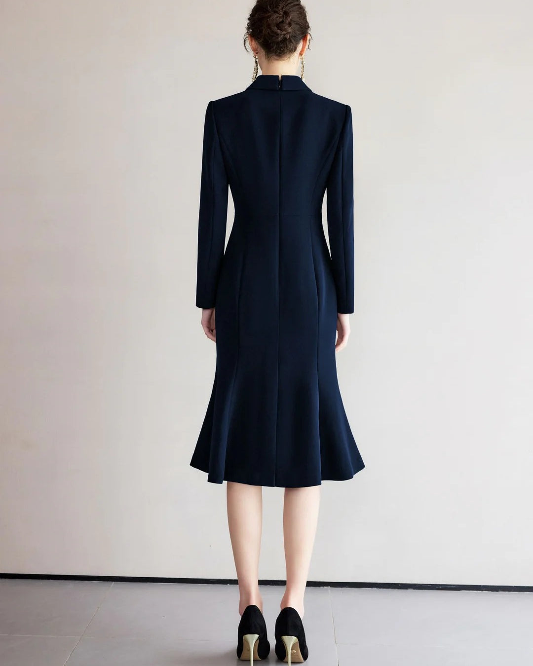 Lysette Long Sleeve Midi Dress Navy Blue