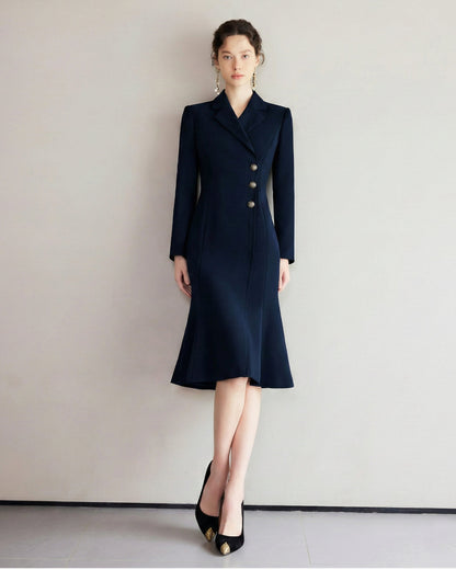 Lysette Long Sleeve Midi Dress Navy Blue