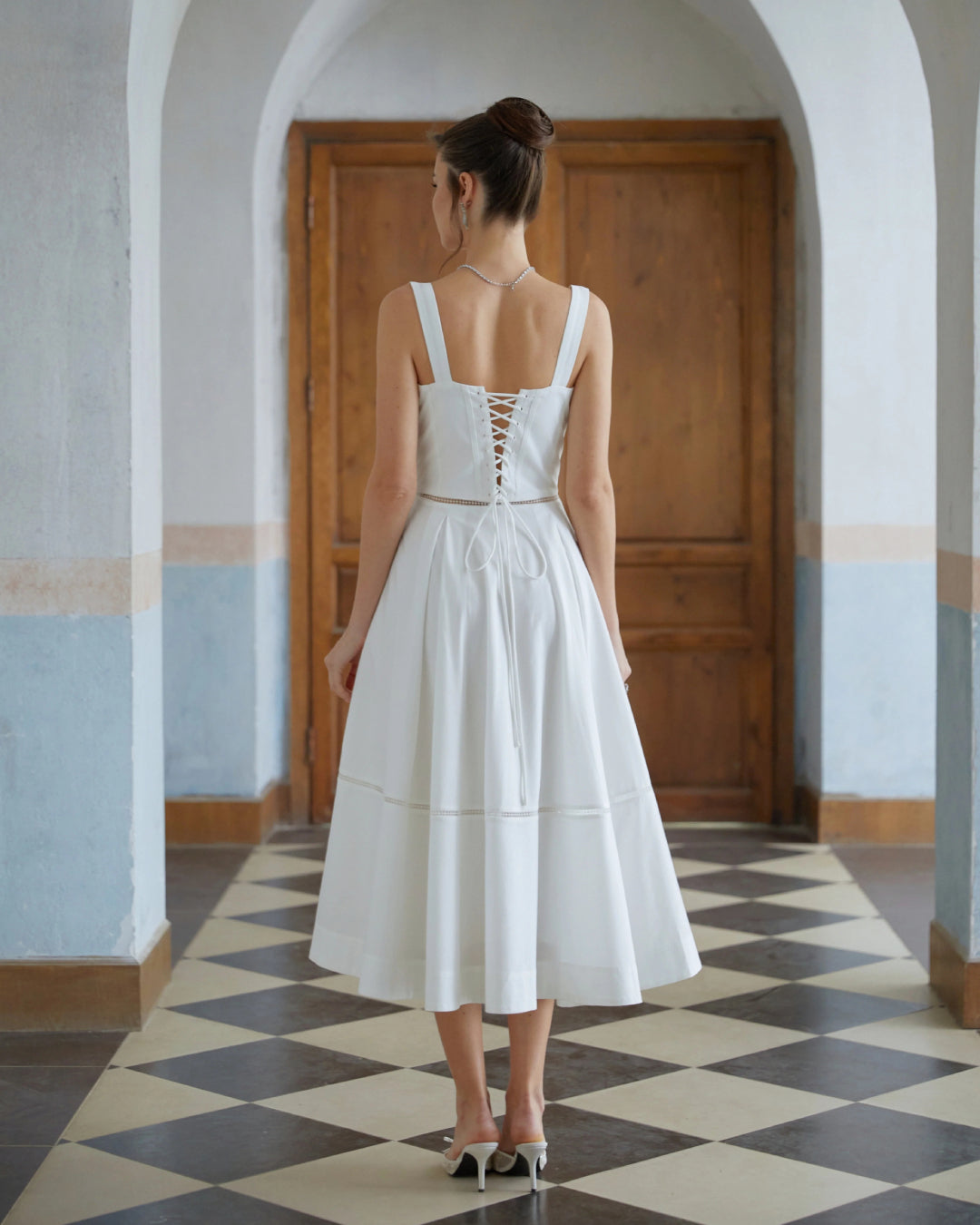Madelyn Button Front Midi Dress White
