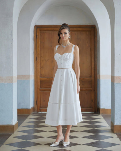 Madelyn Button Front Midi Dress White
