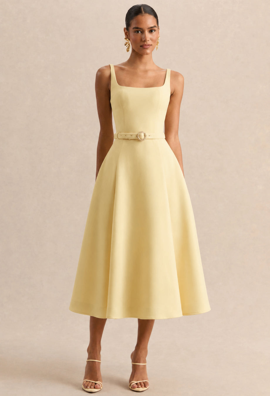 Mademoiselle Square Neck Midi Dress Butter Yellow