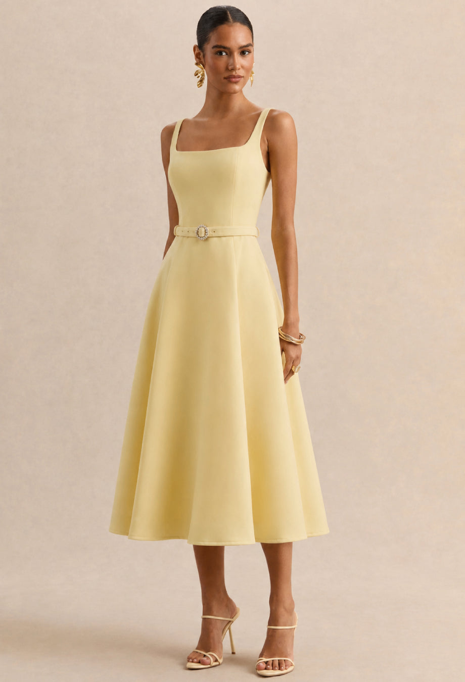 Mademoiselle Square Neck Midi Dress Butter Yellow
