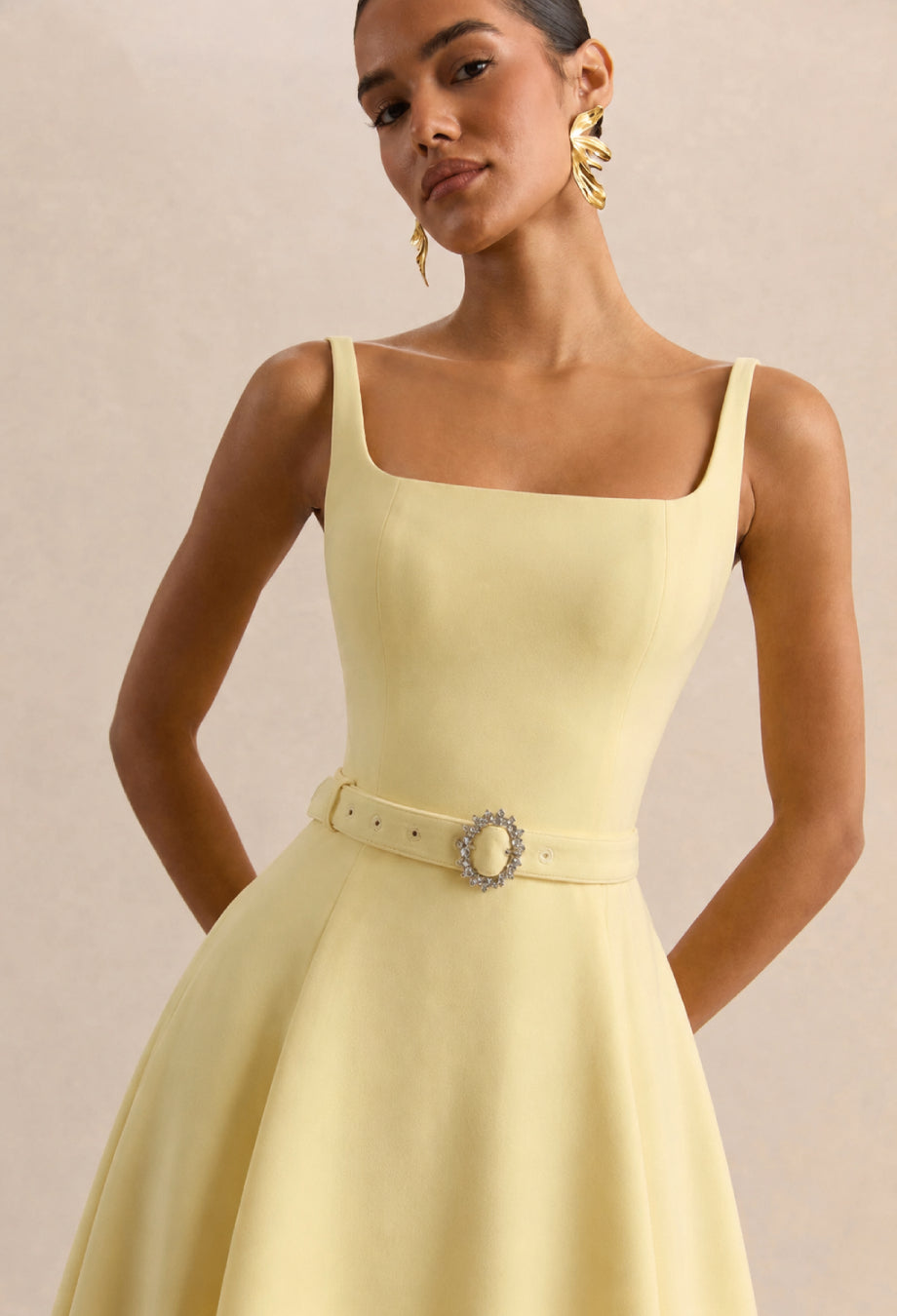 Mademoiselle Square Neck Midi Dress Butter Yellow