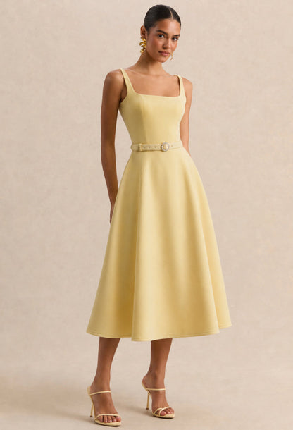 Mademoiselle Square Neck Midi Dress Butter Yellow