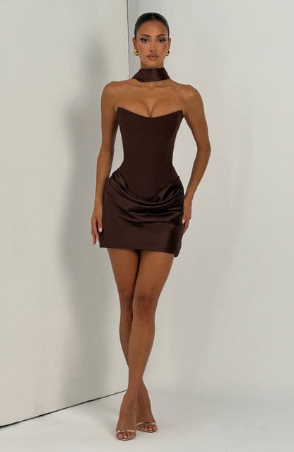 Maggie Mini Dress Plum Brown