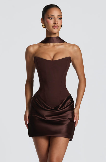 Maggie Mini Dress Plum Brown