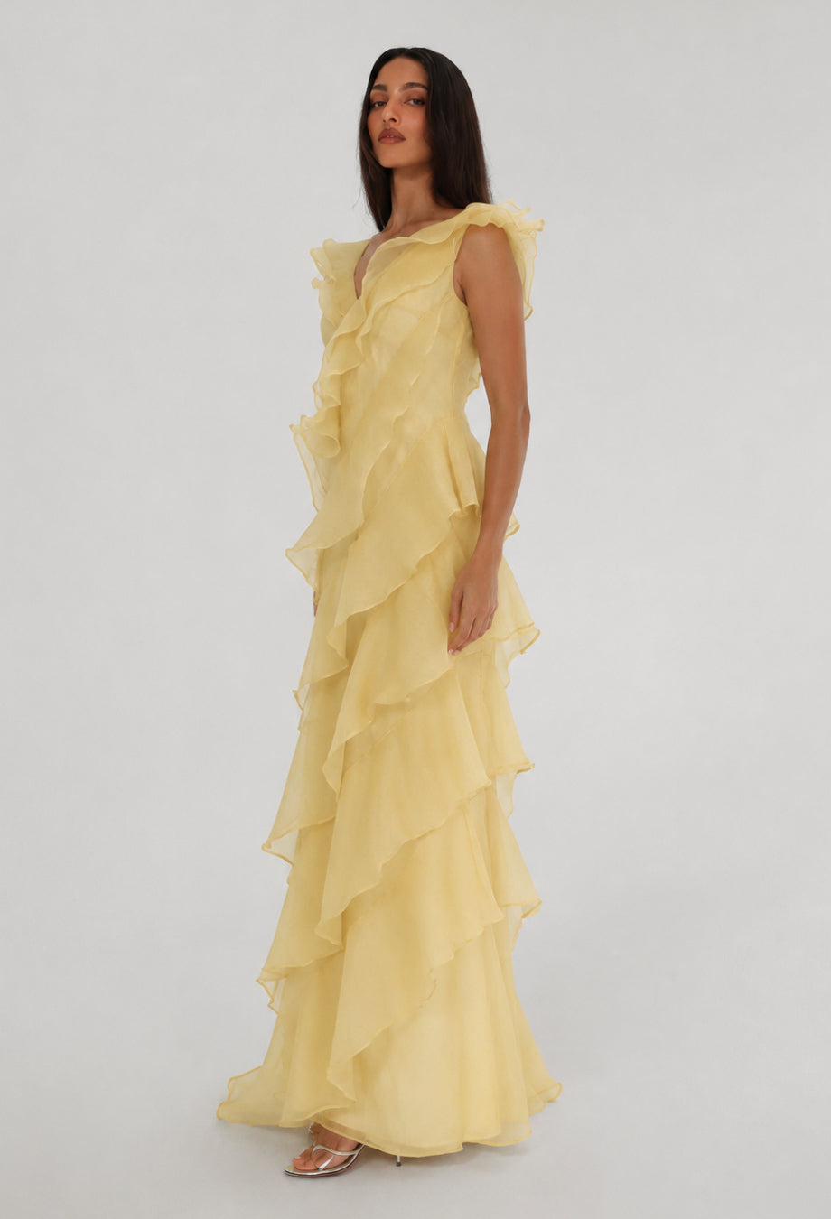 Malila Layered Ruffle Maxi Dress Butter Yellow