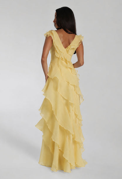 Malila Layered Ruffle Maxi Dress Butter Yellow
