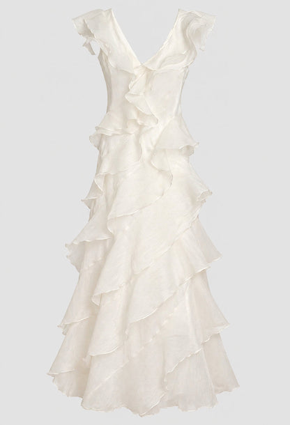 Malila Layered Ruffle Maxi Dress White
