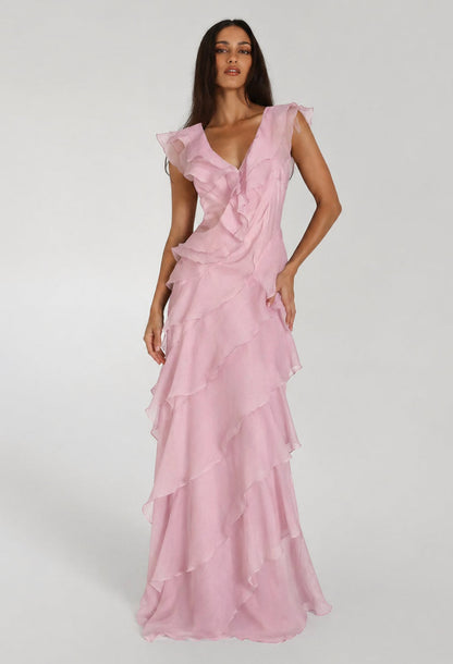 Malila Layered Ruffle Maxi Dress Blush Pink