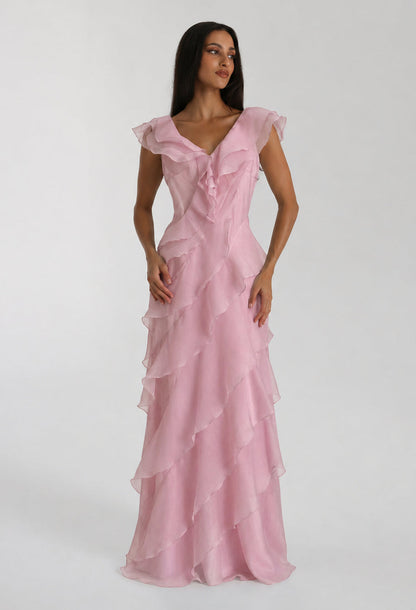 Malila Layered Ruffle Maxi Dress Blush Pink