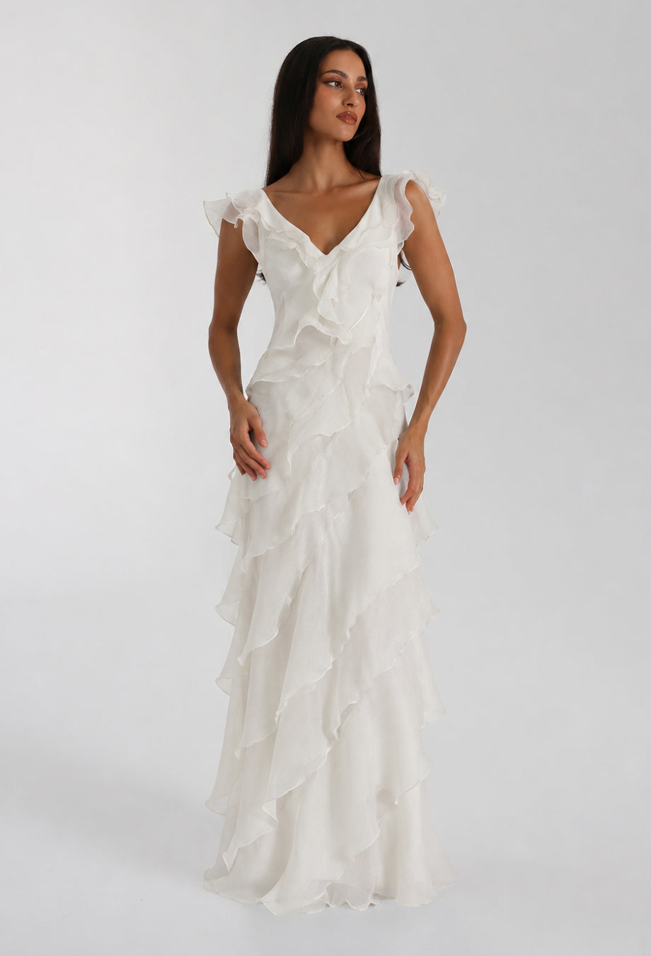 Malila Layered Ruffle Maxi Dress White