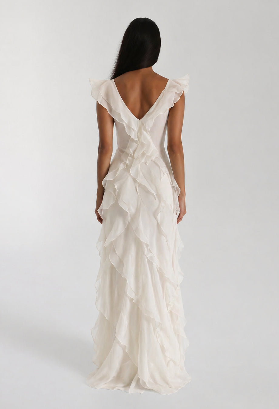 Malila Layered Ruffle Maxi Dress White