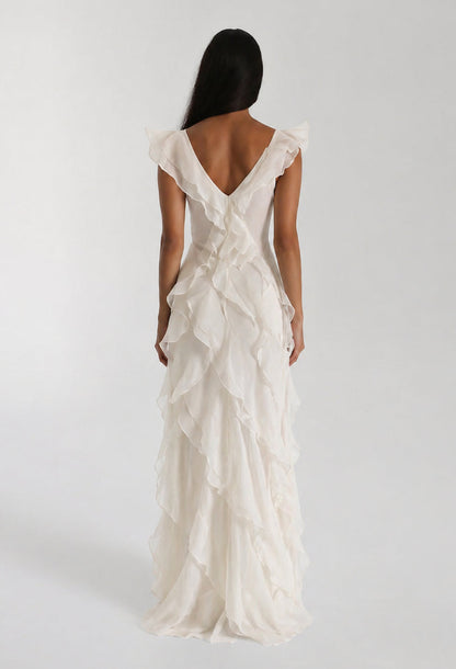 Malila Layered Ruffle Maxi Dress White