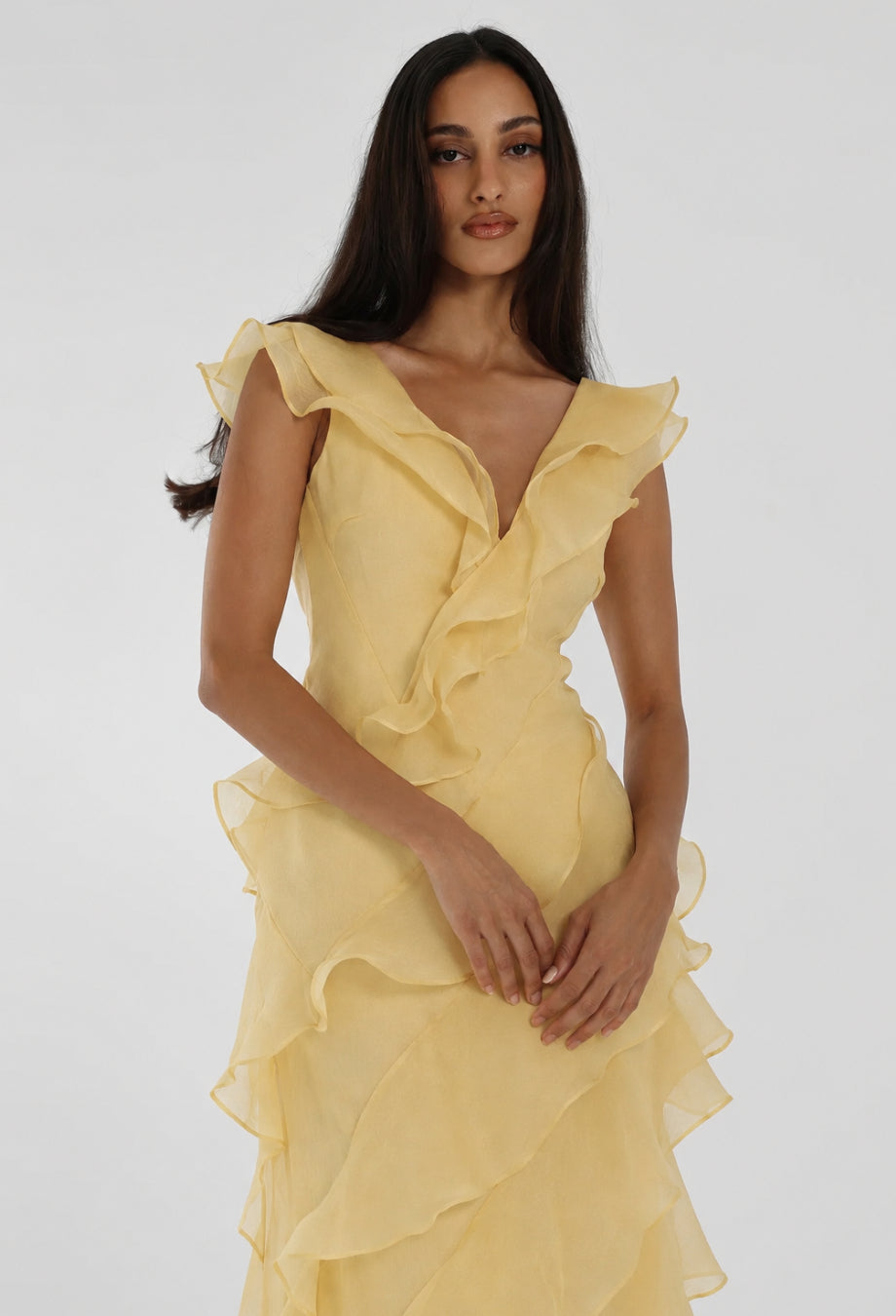 Malila Layered Ruffle Maxi Dress Butter Yellow