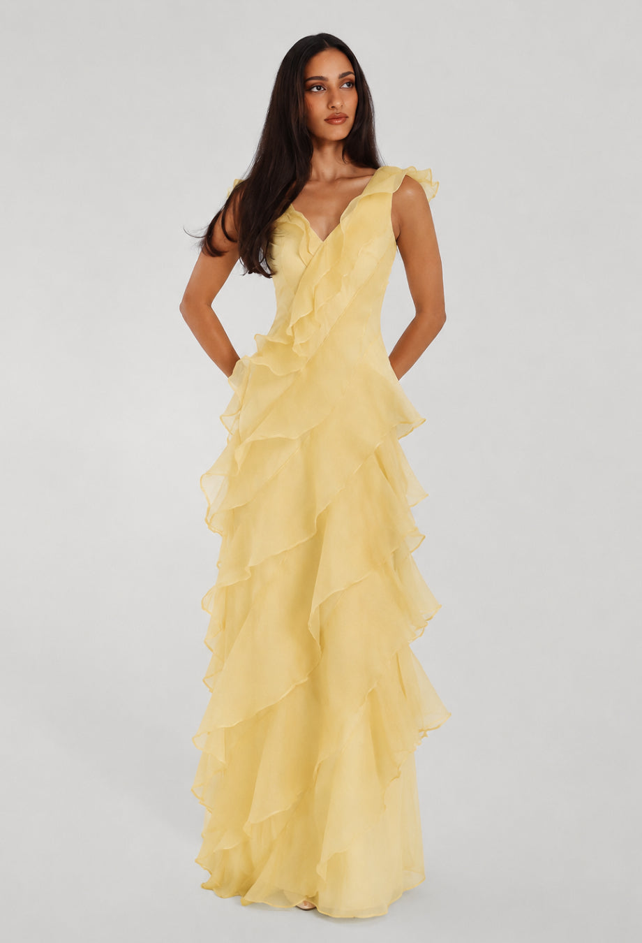 Malila Layered Ruffle Maxi Dress Butter Yellow