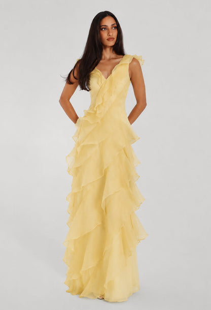 Malila Layered Ruffle Maxi Dress Butter Yellow