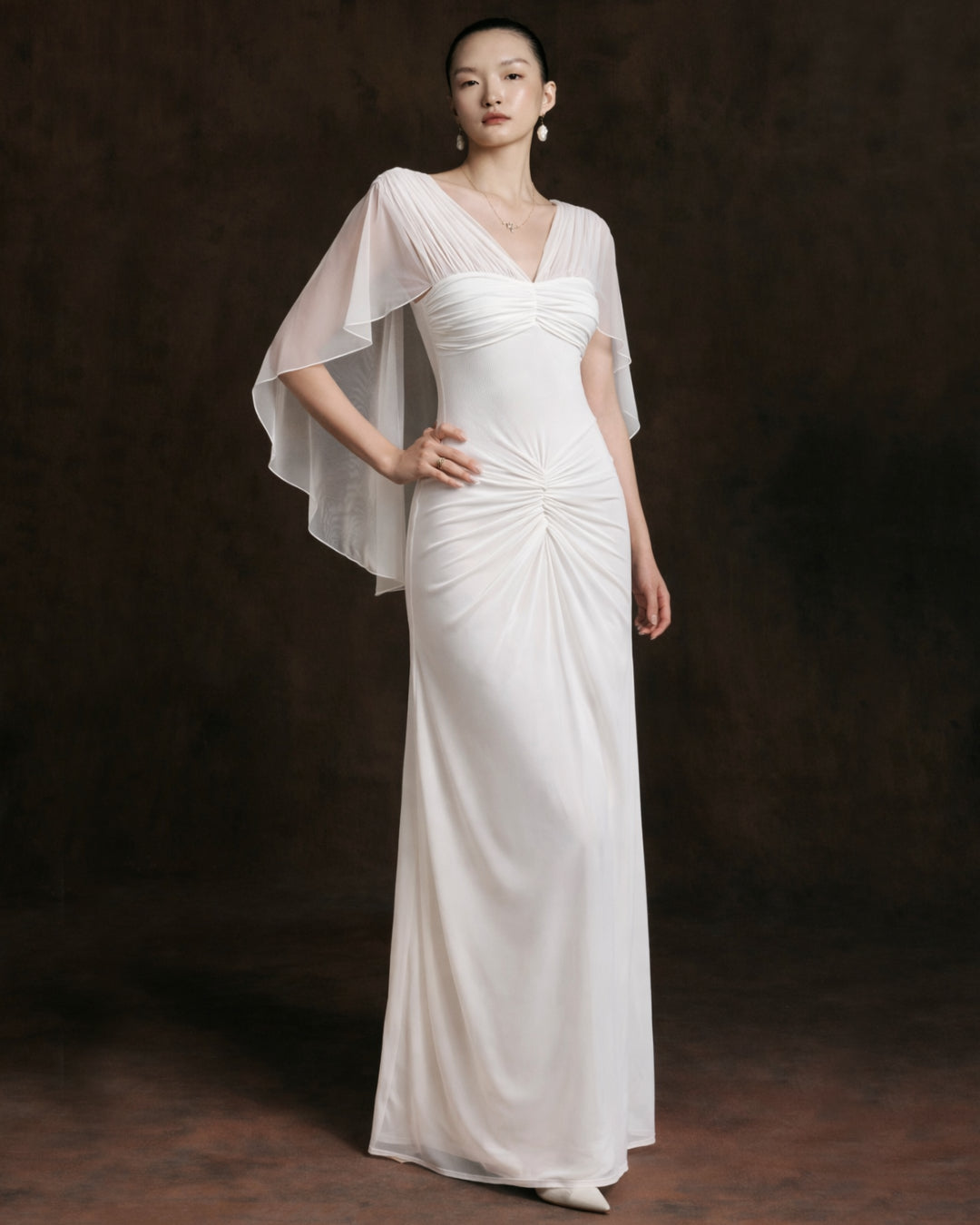 Mary Rose Maxi Dress with Shawl White