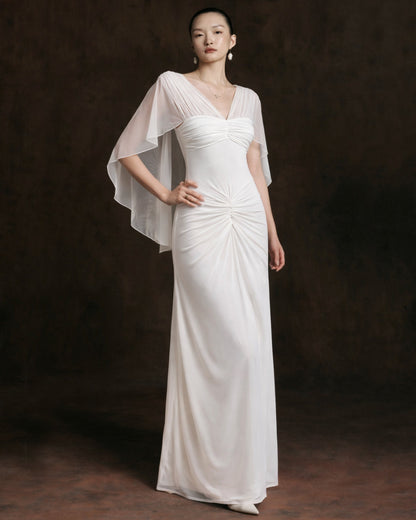 Mary Rose Maxi Dress with Shawl White