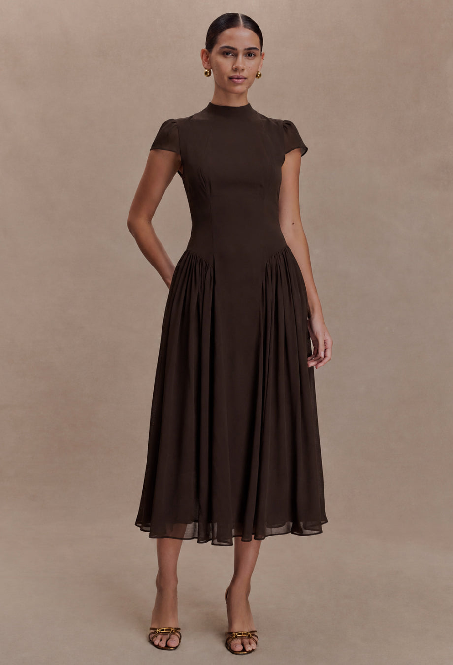 Maven Midi Dress Coffee Brown
