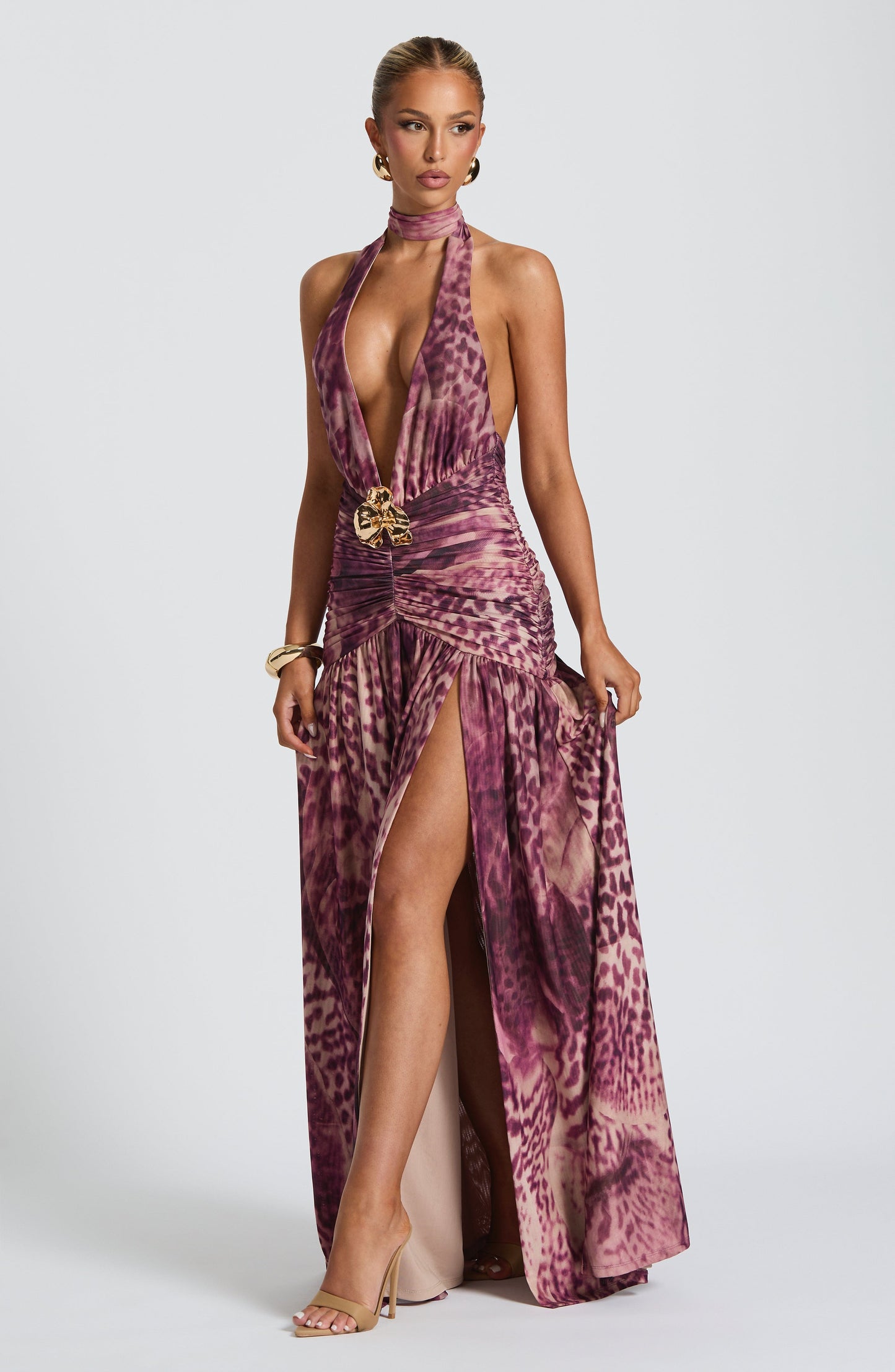 Melania Maxi Dress Magenta Orchid Print