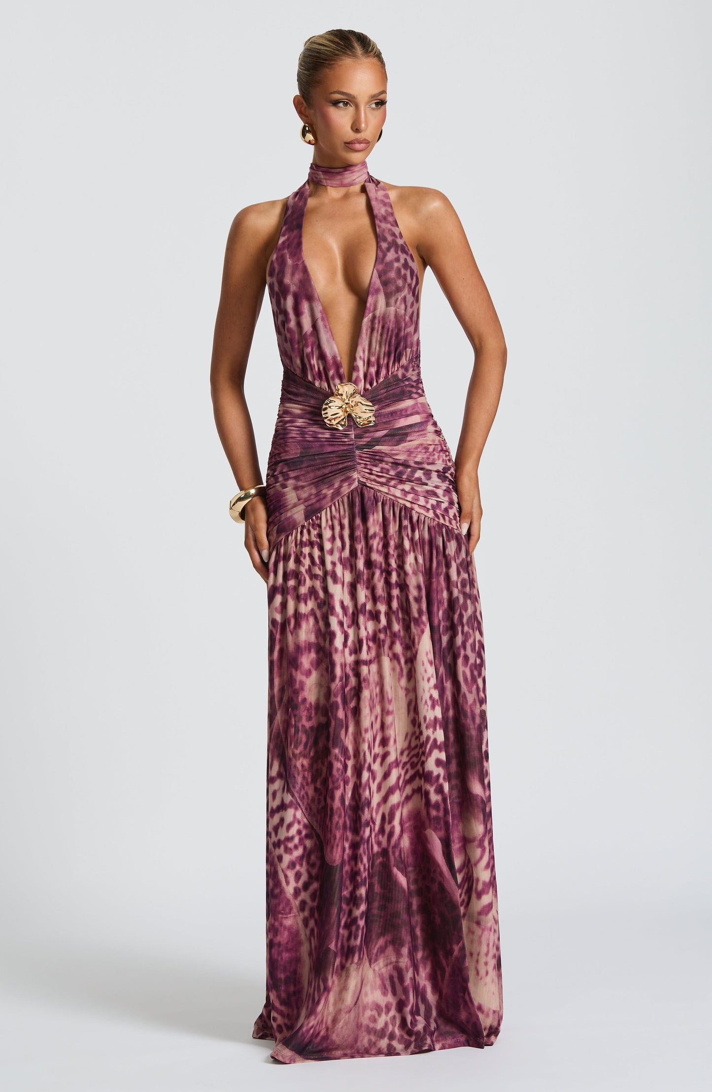 Melania Maxi Dress Magenta Orchid Print