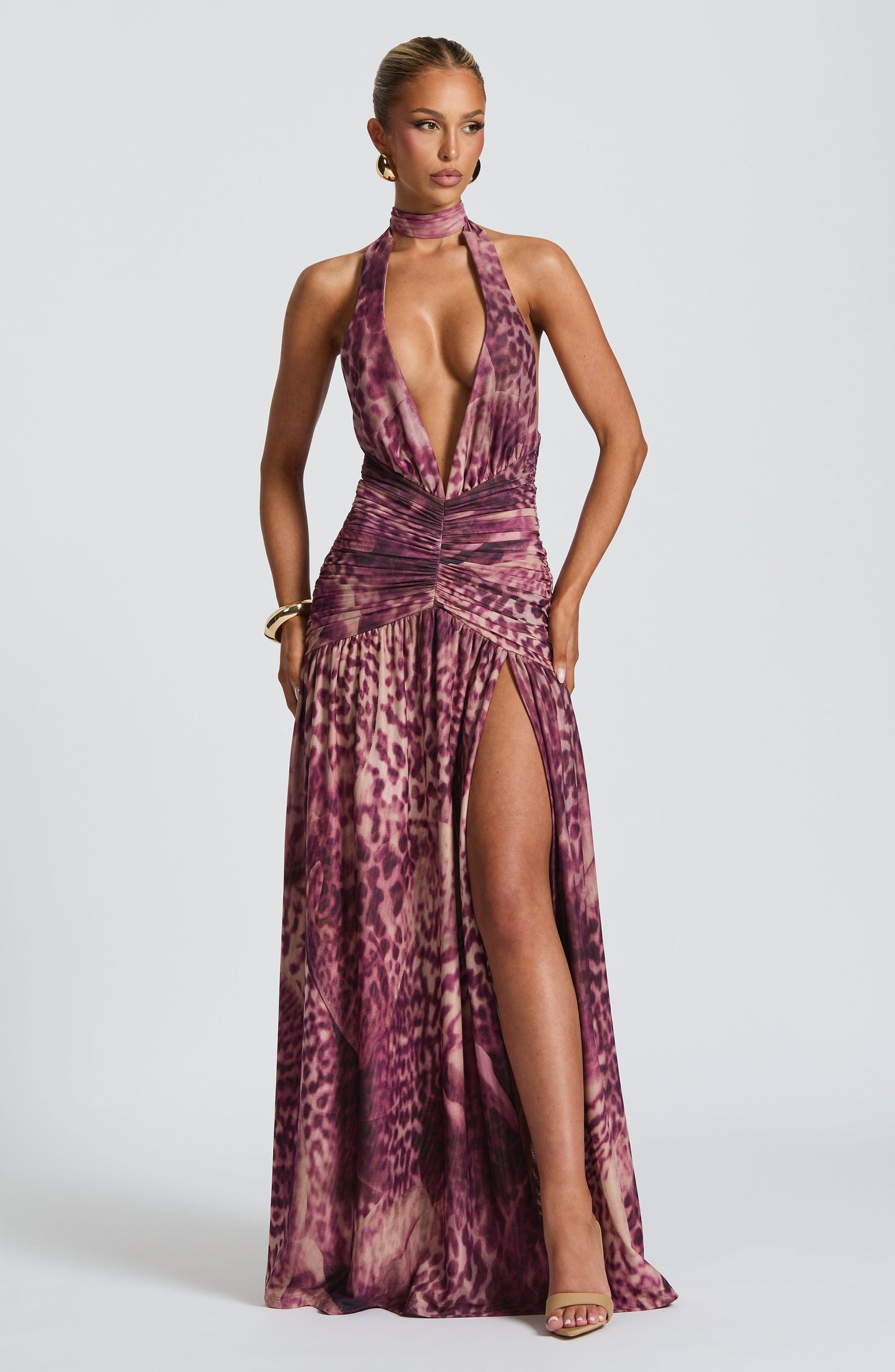 Melania Maxi Dress Magenta Orchid Print