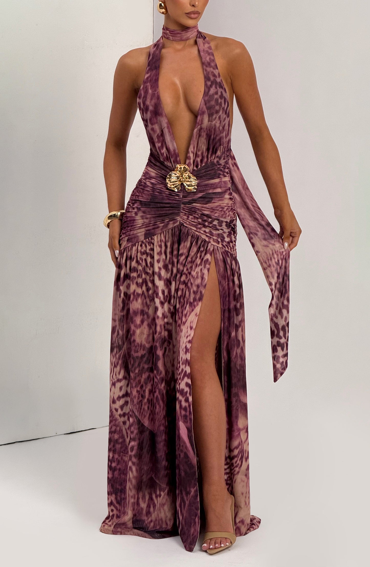 Melania Maxi Dress Magenta Orchid Print