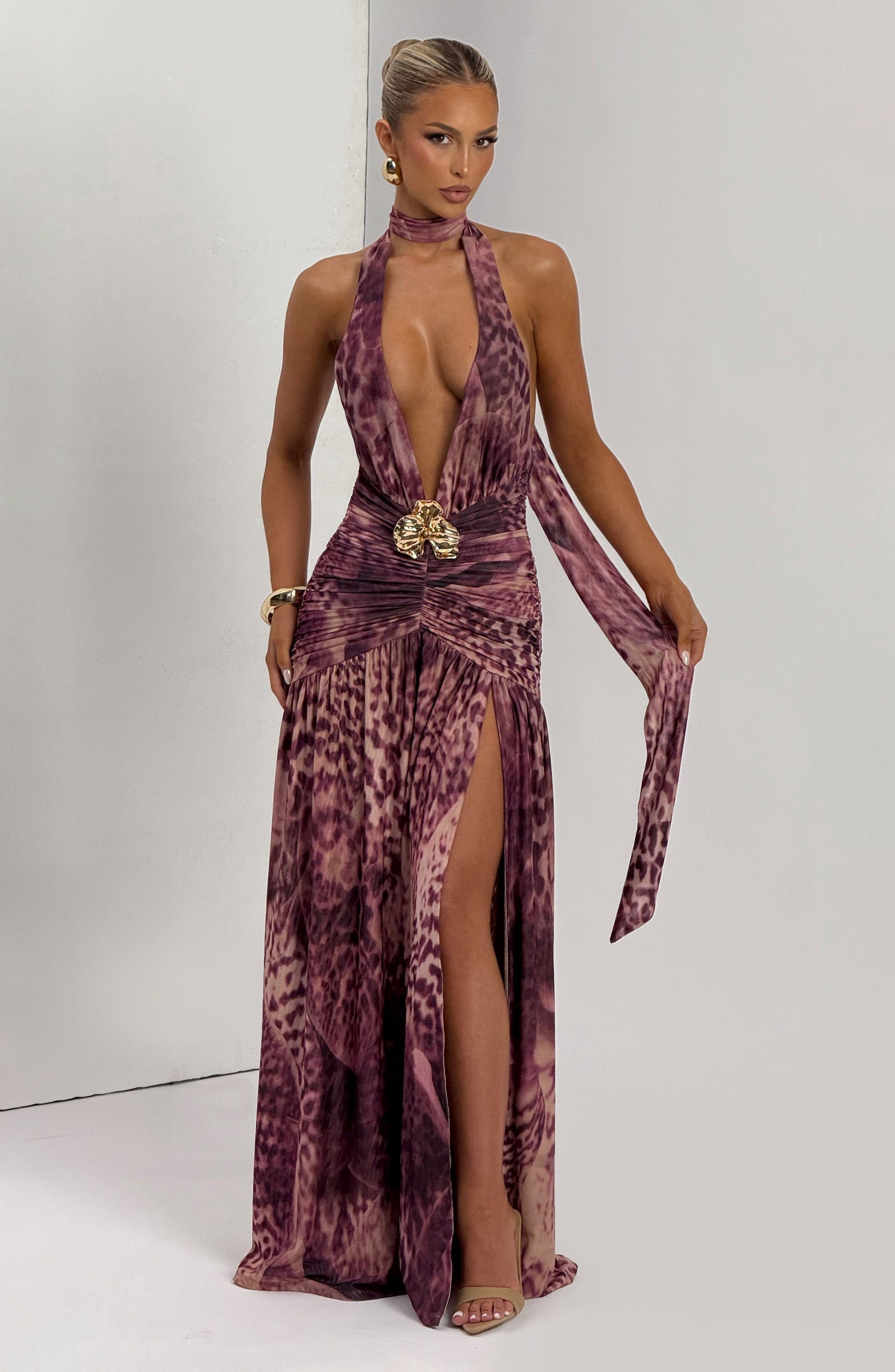 Melania Maxi Dress Magenta Orchid Print