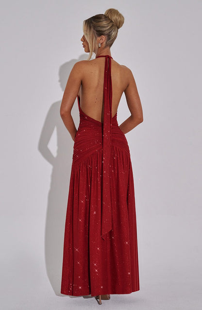 Melania Maxi Dress Red Sparkle