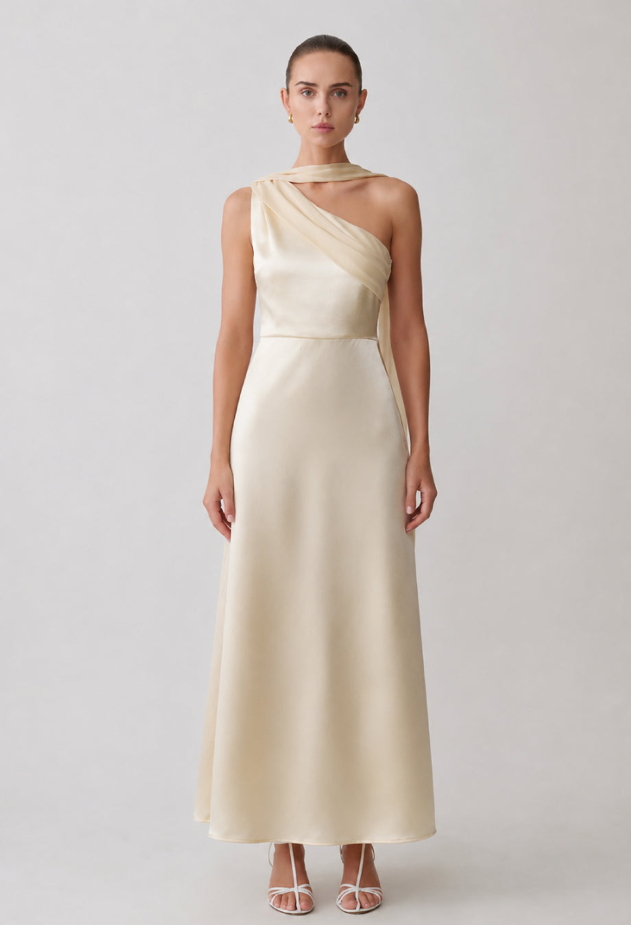 Merritt Light Yellow Maxi Dress with Neck Scarf