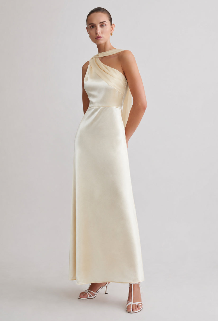 Merritt Light Yellow Maxi Dress with Neck Scarf