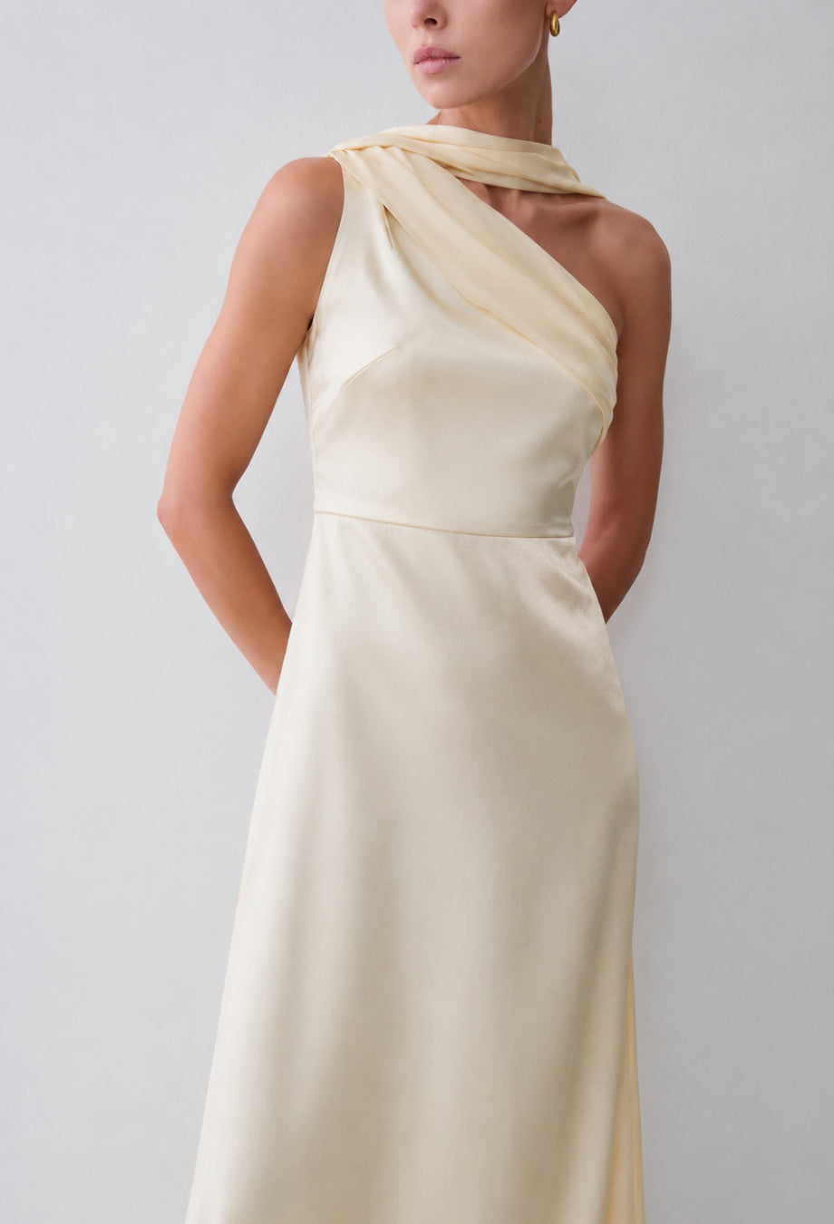 Merritt Light Yellow Maxi Dress with Neck Scarf