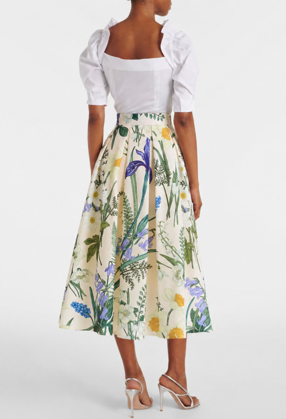Millie Vintage Pleated Floral Midi Skirt