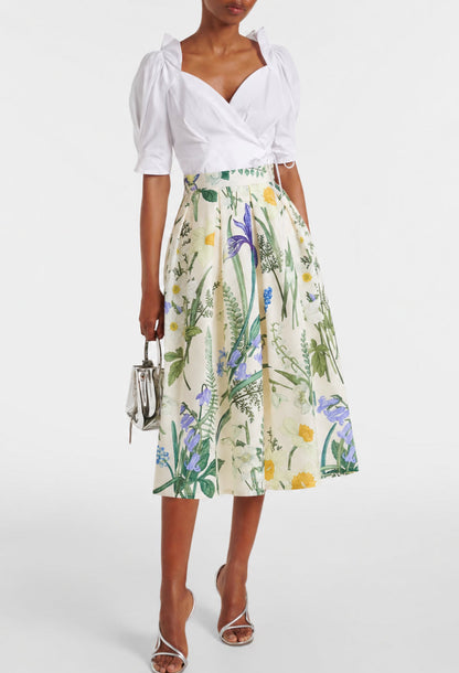 Millie Vintage Pleated Floral Midi Skirt