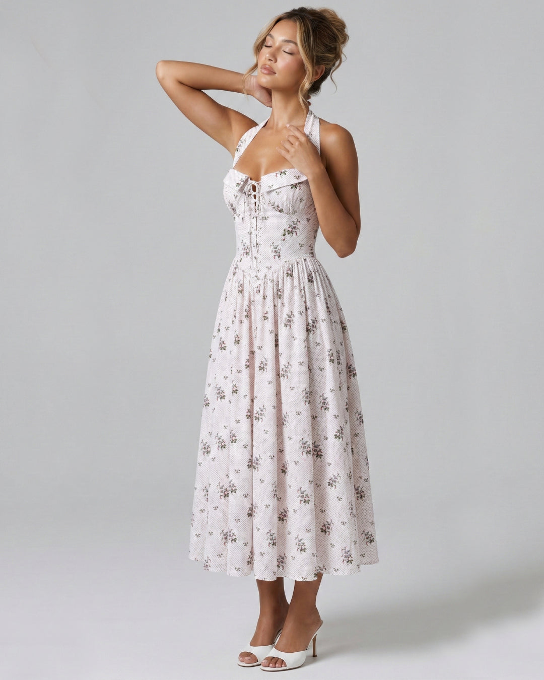 Minerva Cotton Halter Neck Midi Dress Floral Print