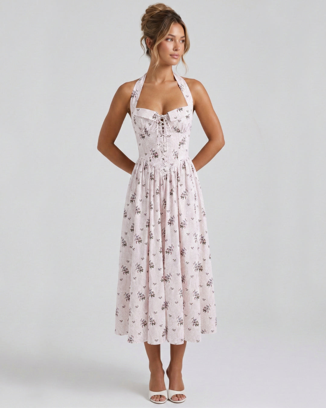 Minerva Cotton Halter Neck Midi Dress Floral Print
