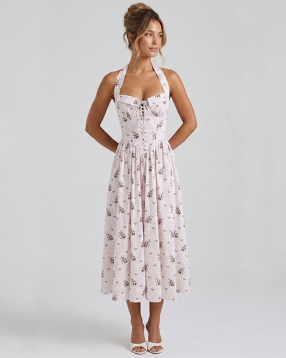 Minerva Cotton Halter Neck Midi Dress Floral Print