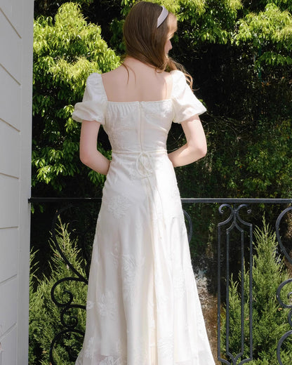 Mira Floral Jacquard Tiered Midi Dress Ivory