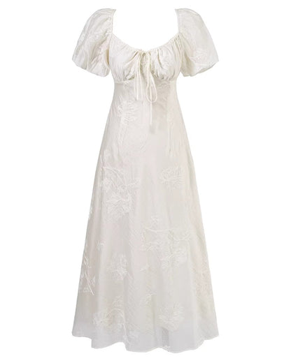 Mira Floral Jacquard Tiered Midi Dress Ivory