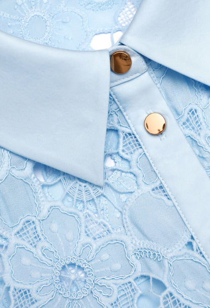 Miranda Floral Lace Collared Midi Dress Baby Blue