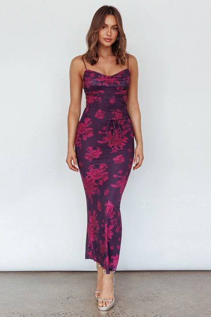 Moana Floral Maxi Dress Grape