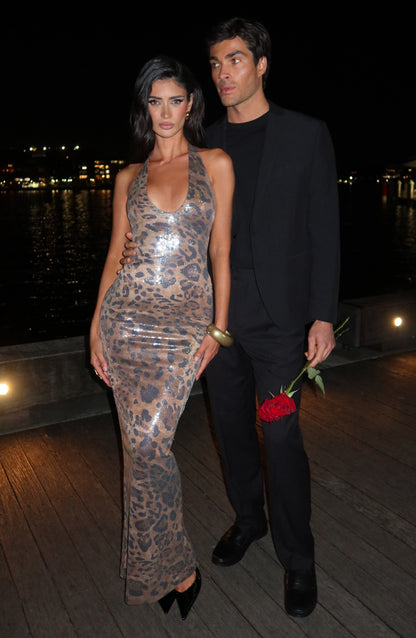 Morena Maxi Dress Sequin Leopard Print