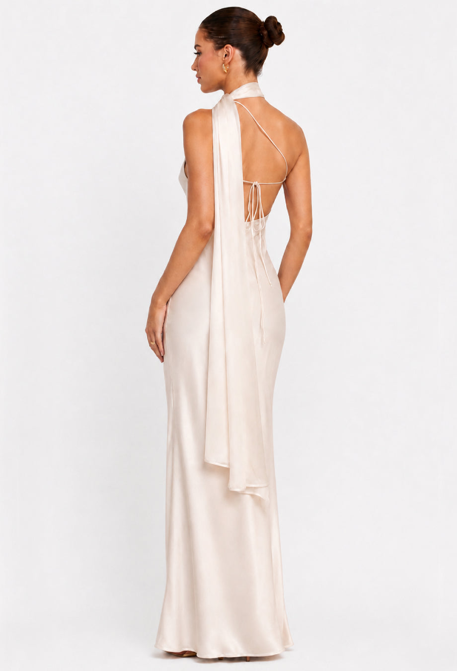 Morven Ivory Satin Maxi Dress with Scarf