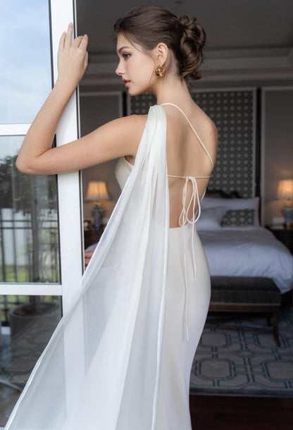 Morven Ivory Satin Maxi Dress with Scarf