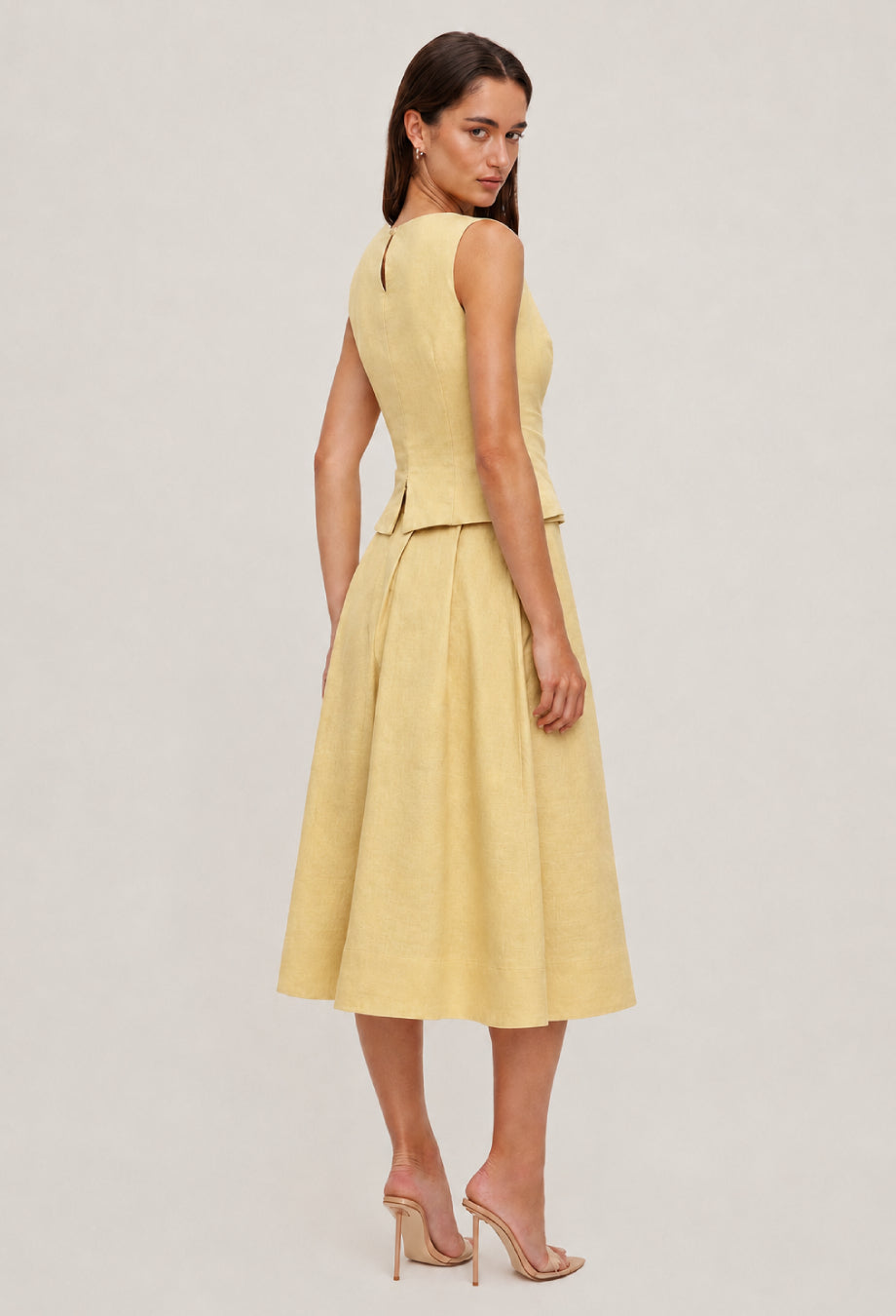 Moya Linen Top and Skirt Two-Piece Set Light Yellow