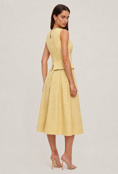 Moya Linen Top and Skirt Two-Piece Set Light Yellow